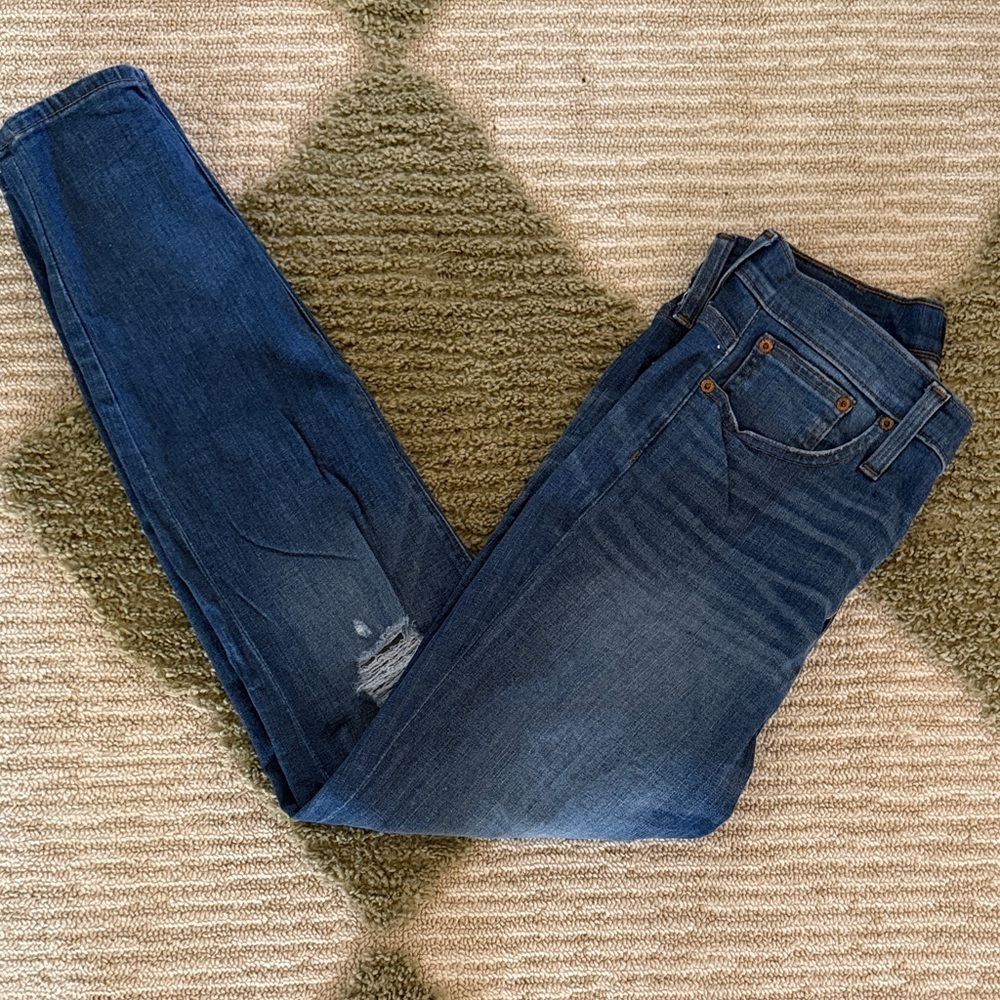 J. Crew Dark Blue Skinny Jeans with Subtle Distress